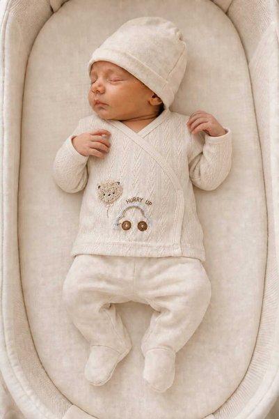 kidsense Baby Boy Teddy Bear and Car Embroidered Openwork 5-Piece Newborn Hospital Discharge Set