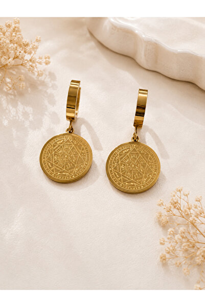 Archhazel Jewelery Steel Earrings with Gold Medallion Detail
