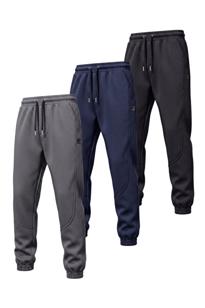 GENIUS STORE 3-Piece Men's Fleece Lined Lace-Up Waist Jogger Sports Sweatpants