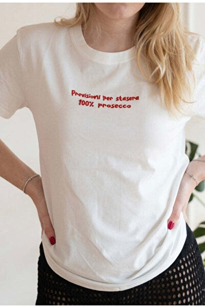 Made in Italia Tricou de bumbac pentru femei Previsioni Prosecco - Inscripție...
