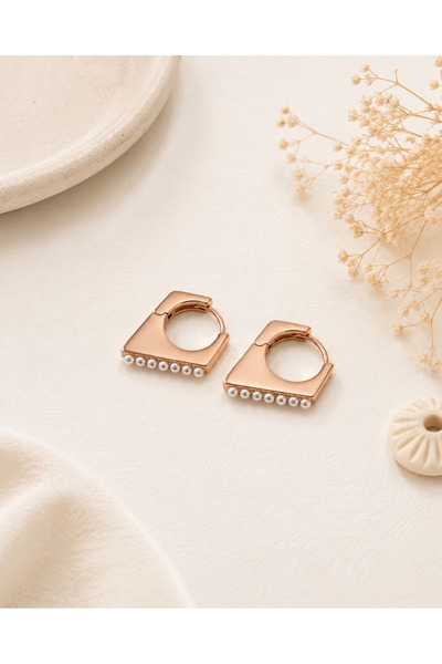 Archhazel Jewelery Xuping Rose Pearl Detailed Geometric Earrings