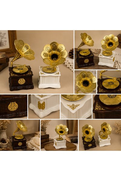 1DepoBu Kurmalı Vintage Gramofon Dekoratif Müzik Kutusu – Retro Tasarım