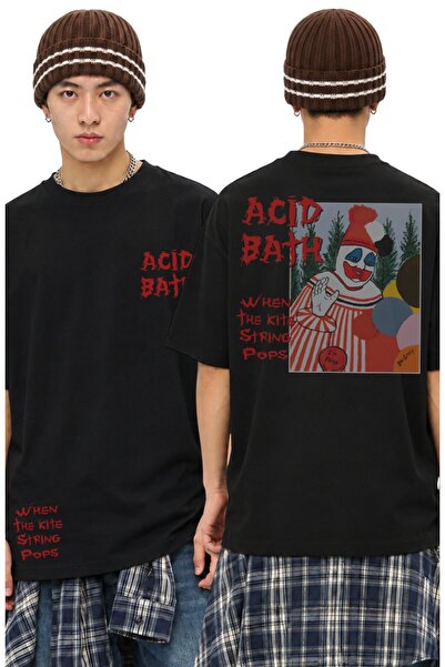 Fuddy Moda Tricou unisex supradimensionat Acid Bath cu imprimeu pe spate și d...