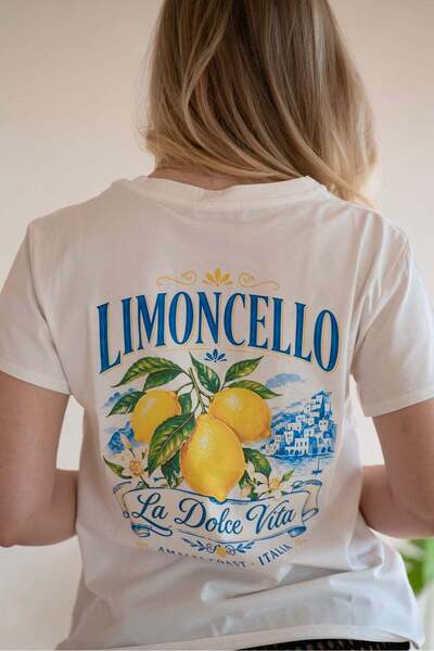 MADE İN ITALY Γυναικείο Βαμβακερό T-shirt Λιμοντσέλο Αμάλφι - Στάμπα στην πλάτη
