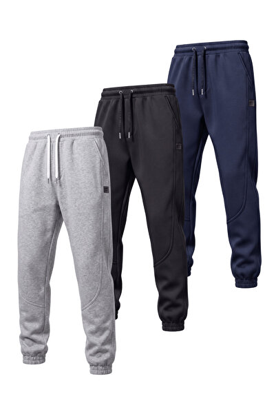 GENIUS STORE 3-Piece Men's Fleece Lined Lace-Up Waist Jogger Sports Sweatpants