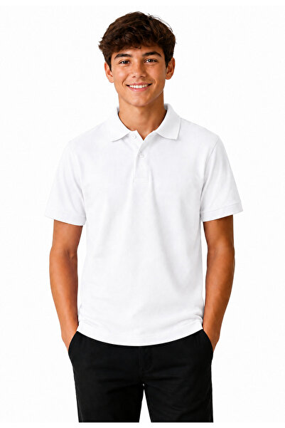 Nacar Okul %100 Pamuk Lakost Polo Yaka Tişört Çocuk Genç Unisex Kısa Kollu Öğ...