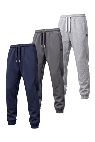 GENIUS STORE 3-Piece Men's Fleece Lined Lace-Up Waist Jogger Sports Sweatpants