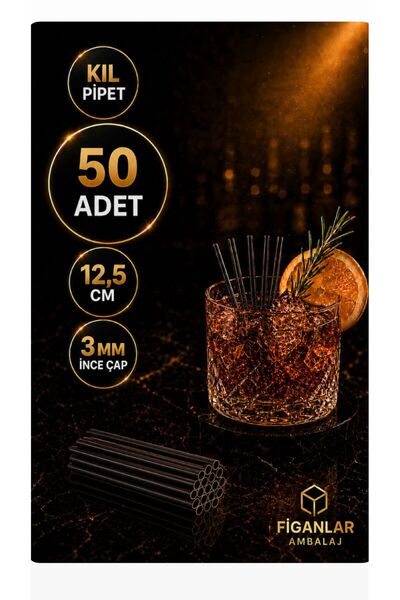 figanlar ambalaj FGN Siyah İnce Kokteyl Pipeti Kıl Pipet 12,5 cm 3 mm Kısa Am...