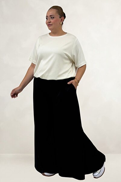 Eslina 69022 Plus Size Elastic Waist Modal Skirt Trousers - Black