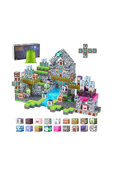 OMS Set constructie Blocuri magnetice 100 buc, Zombi, structura 3D, Geanta de...