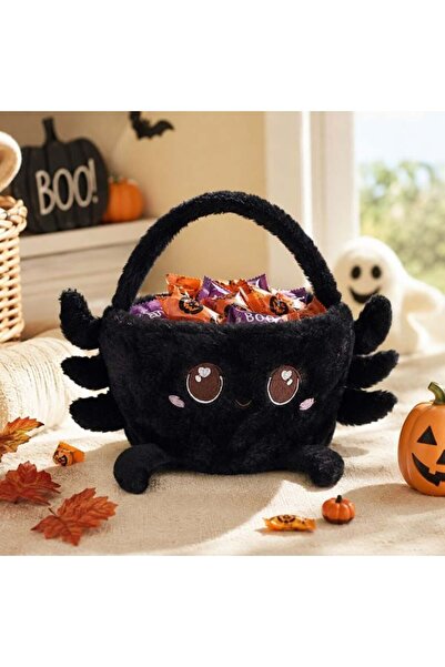 Generic Plastic Halloween Basket with Faux Fur and Spider, Random Pattern