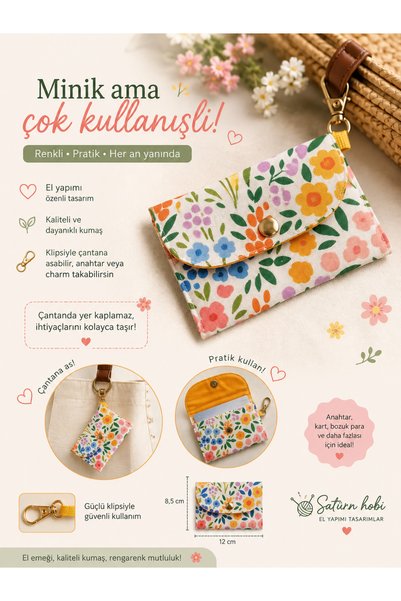 satürn hobi örgü tasarım Handmade Printed Fabric Card Holder & Wallet & Organizer