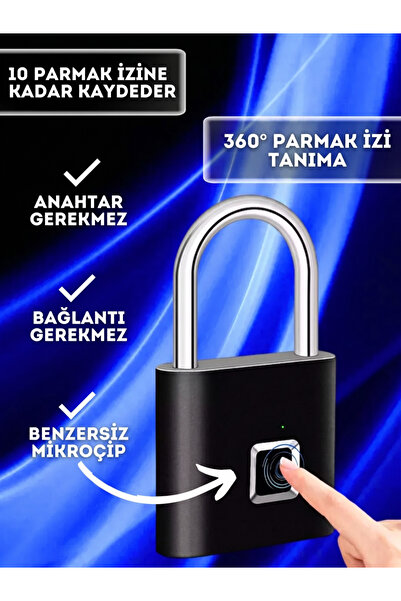 Vezir Aksesuar Mini Parmak İzli Akıllı Asma Kilit – Şarjlı Biyometrik Anahtarsız Güvenlik Kilidi
