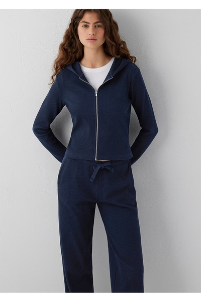 Mavi Textured Zip-Up Hooded Slim Fit Top Sweatshirt.