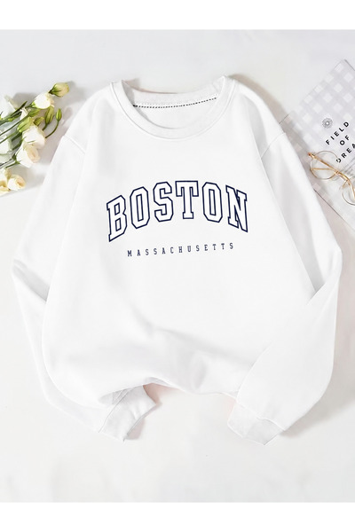 Trend Sizde Unisex φούτερ με στάμπα Boston Massachusetts και λαιμόκοψη ποδηλάτου