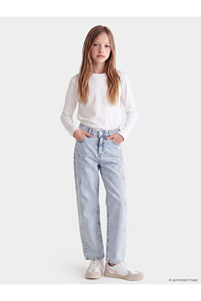 LC Waikiki Regular Fit Stone Embroidered Girls' Jean Pants