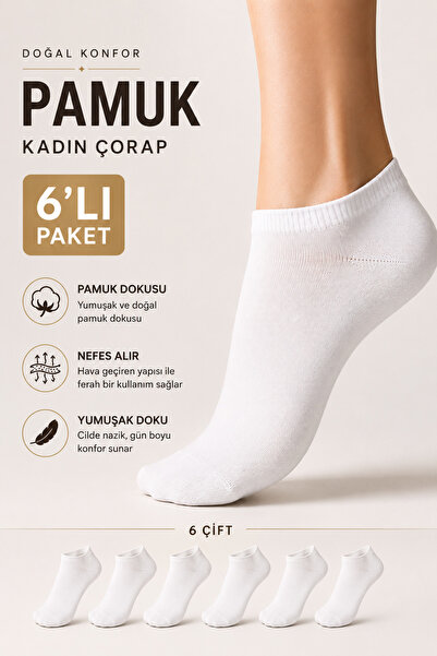Pamuk Women Kadın Çorap 6’lı Paket Beyaz %85 Pamuklu Günlük Konforlu Çorap