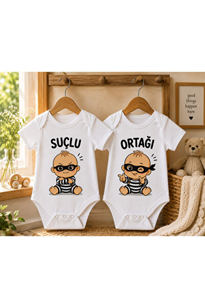 Novera Organic 100% Cotton Funny Twin-Specific Baby Boy Bodysuit