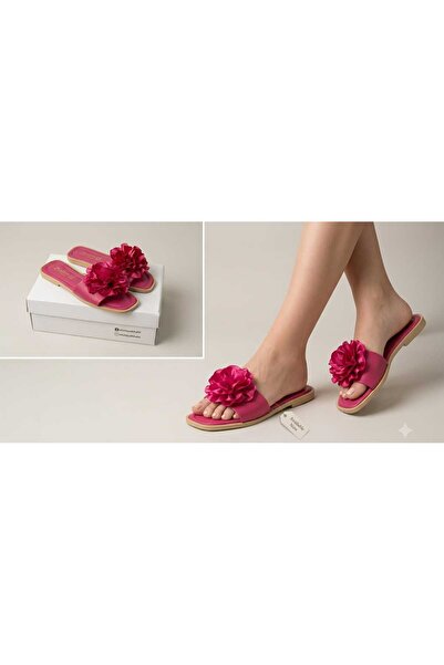 PAPUCUMUN DÜNYASI Women's Rose-Detailed Casual Travel Slippers, Stylish and L...