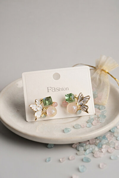 Mega Bazaar Butterfly Model Green Zircon Stone Women's Earrings
