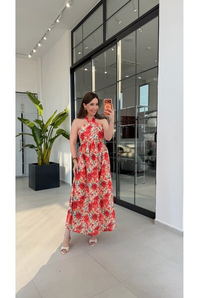 elif teke Hibiscus Back-Tie Dress Orange