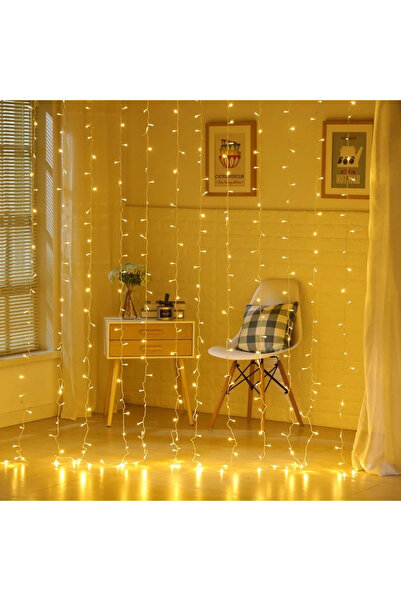 Marsilyan 8 Fonksiyonlu 200 Led 10 Saçak Şerit Led 2x2 Perde İp Led (Gün Işığ...