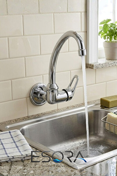 ESORA Duvardan Tek Su Çıkışlı Oynar Borulu Lavabo Musluk Bataryası