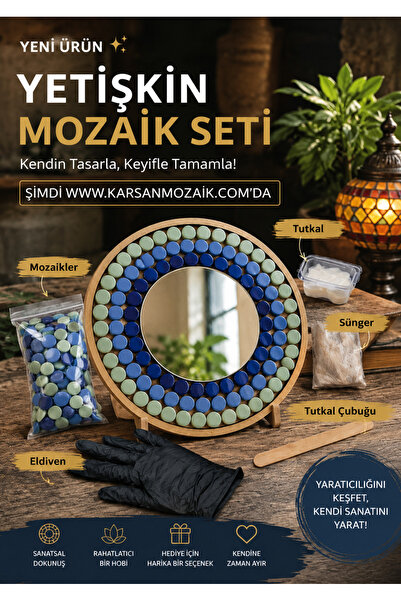 Karsan Mozaik 34x34cm Yuvarlak Pleksi Aynalı Yetişkin Mozaik Set - Hobi