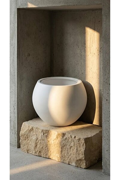 ZEVLİ Küre Saksı 20 cm Sakız Beyaz Modern Şık Dekoratif İç ve Dış Mekan Saksısı