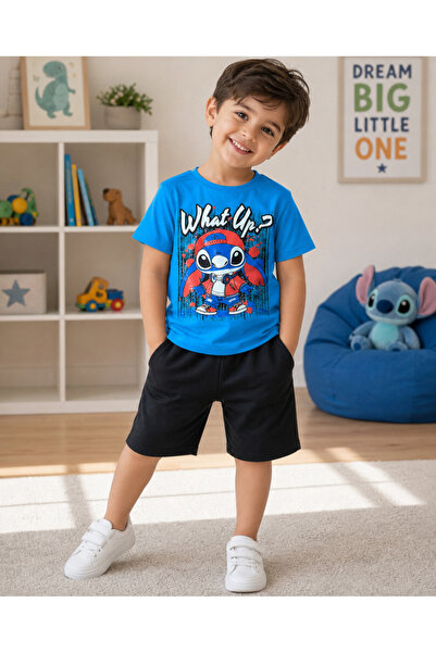 SW SHADOOW Erkek Çocuk Stitch Baskılı Tişört ve Şort 2'li Takım – Bordo Gri
