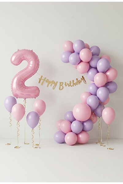 baloss fer Pembe Lila 2 Yaş Doğum Günü Süsleme Seti 30’lu Balon Pembe 2 Rakam...