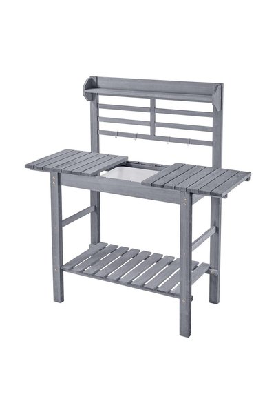 Vivatechnix Suport masa gradinarit, Lemn, 94 x 46 x 140 cm, Raft depozitare, Gri