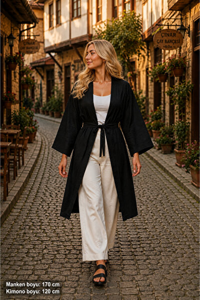 BNZ TEKSTİL Comfortable Fitted Woven Fabric 120 cm Kimono