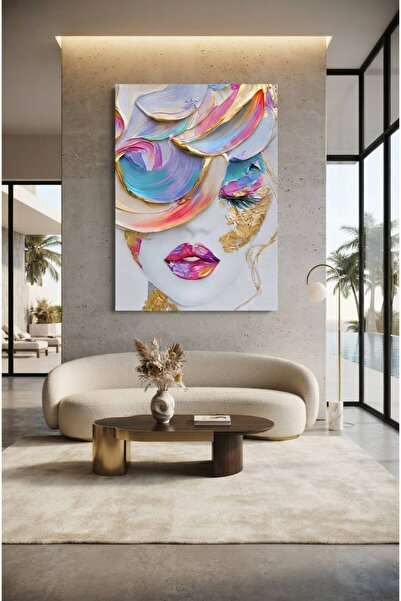 zeyrada Premium Özel Tasarım Modern Dekorasyon Kanvas Tablo Pastel ve Altın Y...