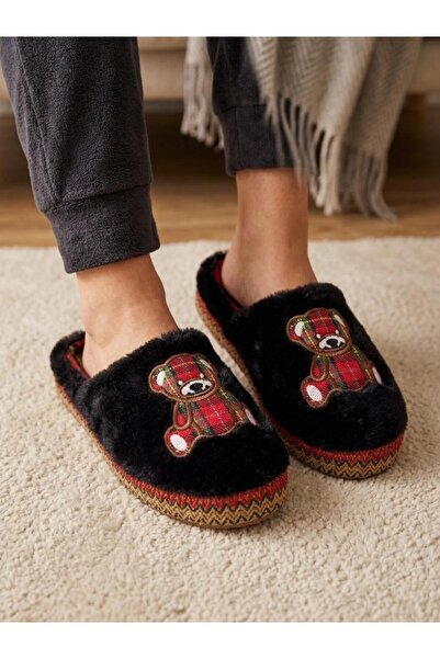 MÜJERİL'S Unisex, Plaid Patterned, Bear Figured, Soft, Plush Winter House Sli...