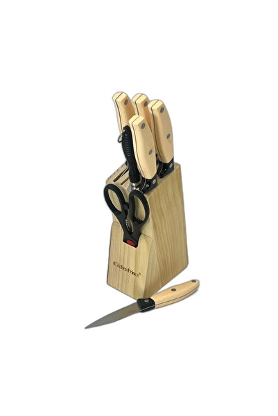 Kitchen Prince Set de cuțite cu suport din lemn – Cuțite durabile din oțel in...