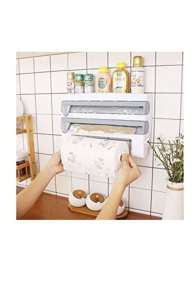 SOSEKO 4 In 1 Kitchen Roll Holder Dispenser Rack Storage Wall Mounted Dispens...