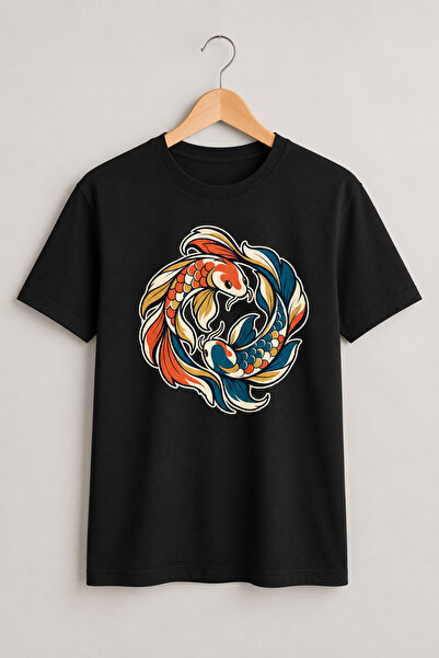 Generic Brand Tricou Alb Unisex cu Pești Koi, Design Japonez, Regular Fit