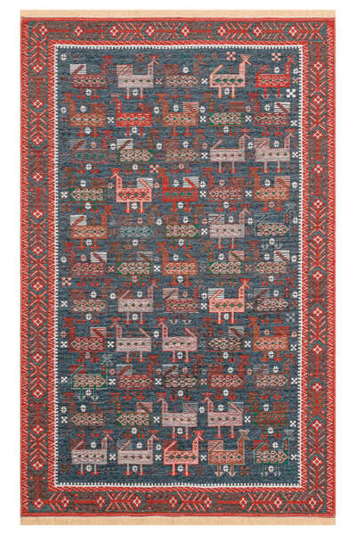Etnik Home NOMAD 16 Navy Makinede Yıkanabilir Çift Taraflı Otantik Dokuma Kilim