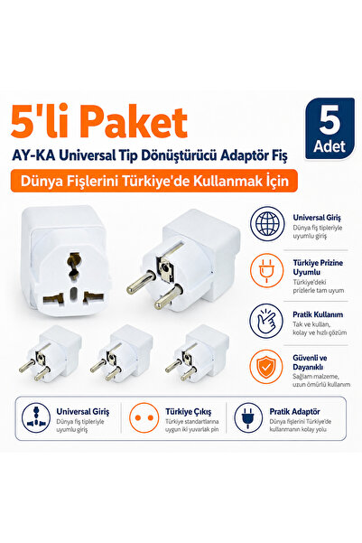 ay-ka Universal (Tüm Dünya) Fiş Dönüştürücü Adaptör (5 Adet)
