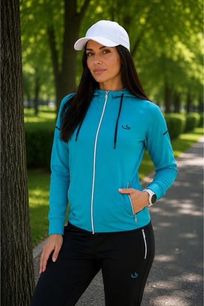 Kadın Regular Fit 2'li Kombin Set Mint-Siyah Eşofman Takımı