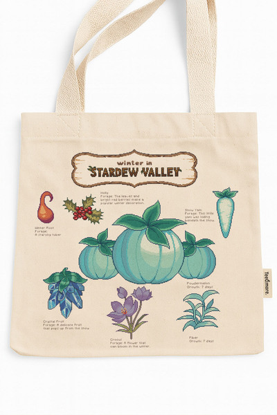 Tee&more. Winter in Stardew Valley Printed Canvas Tote Bag with Velcro and In...