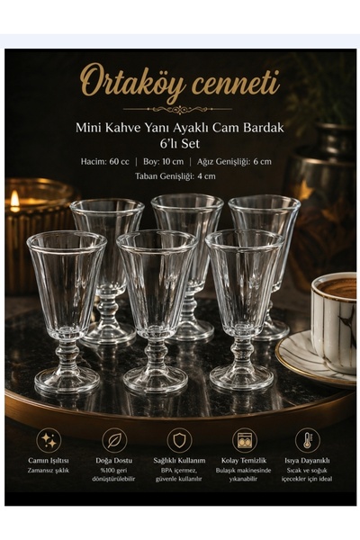 ORTAKÖYCENNETİ Mini Footed Glass Coffee-Water Cup 60 Cc Volume 10 cm Height 6...