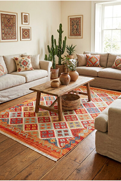 Etnik Home NOMAD 05 TERRA Makinede Yıkanabilir Çift Taraflı Otantik Dokuma Kilim