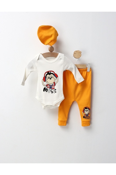 MiniKids Μιούζικ Μάνκι, σετ 3 τεμαχίων, λευκό-κίτρινο