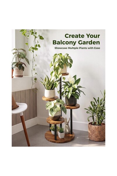 Bamworld Suport pentru plante, cu 4 niveluri, pentru interior și exterior, 41 x 41 x 80 cm, din metal și lemn, culoare maro și negru