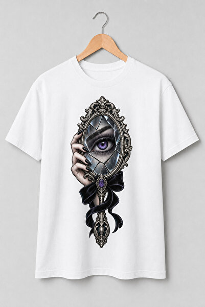Generic Brand Tricou Gothic cu Oglindă Crăpată și Ochi Violet