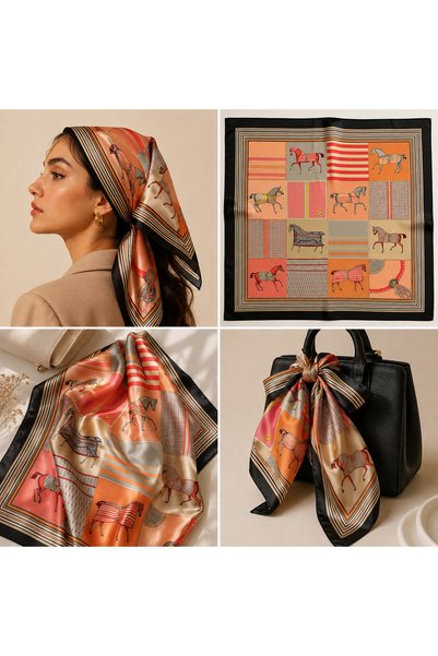 IŞIKTAŞ COLLECTİON Bandana Scarf with Horse Figure 50*50 cm
