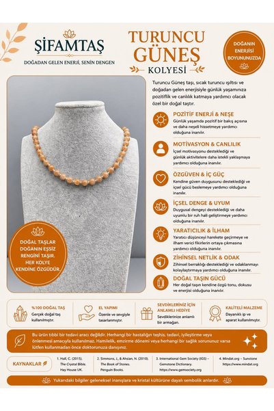 ŞİFAMTAŞ Orange Sunstone Natural Stone Necklace