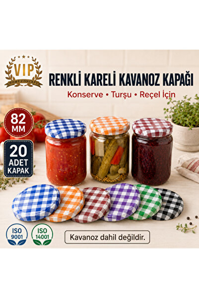 Vip Home Concept Market Ürünleri Jar Lid 82 mm Colorful Checkered Jar Lid 20 ...